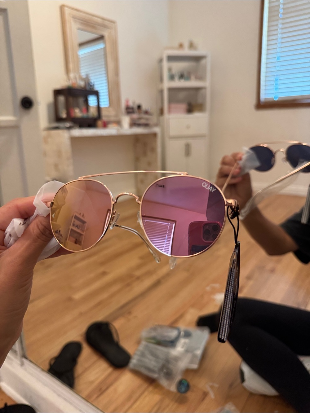 Quay Australia Gold Frame Sunglasses with Pink Gradient Lenses outshine